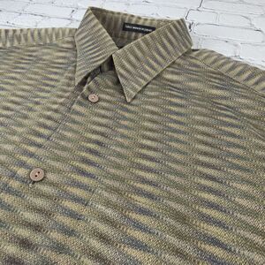 Jhane Barnes Men Medium Long Sleeve Button Down Shirt Green Abstract Woven